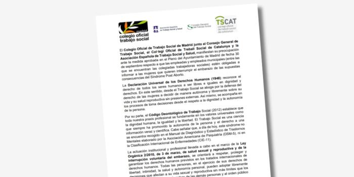 Ens sumem al comunicat del Colegio de Madrid en relació a la informació sobre la síndrome post avortament